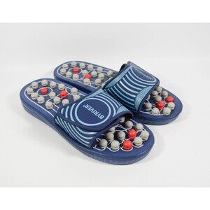 Byriver Blue Acupressure Reflexology Slip On Slides Sandals Slippers Sz L